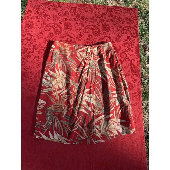 Liz Claiborne Women's Red Frond Jungle Print Wrap 100% Silk A Line Skirt Size 8 - Picture 1 of 5
